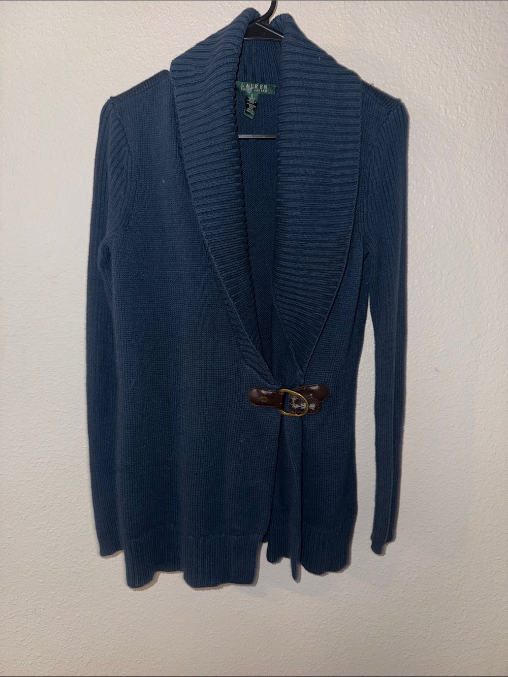 Ralph Lauren Dark Navy Shawl Collar Cardigan with Leather Toggle